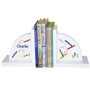 Personalized White Bookends with Crayon design