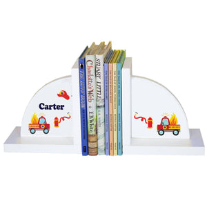 Personalized White Bookends with Fire Truck design