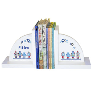 Personalized White Bookends with Robot design