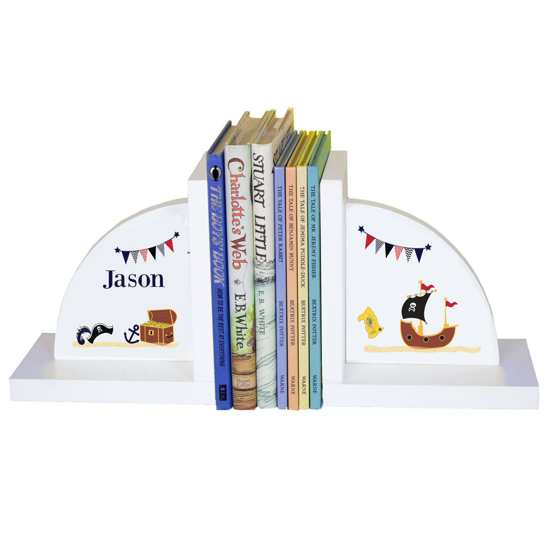 Personalized White Bookends with Pirate design