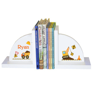 Personalized White Bookends with Construction design