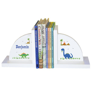 Personalized White Bookends with Dinosaurs design