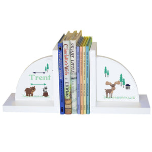 Personalized White Bookends with North Woodland Critters design