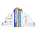 Personalized White Bookends with Gray Woodland Critters design