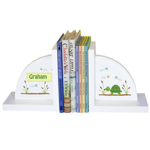 Personalized White Bookends with Turtle design