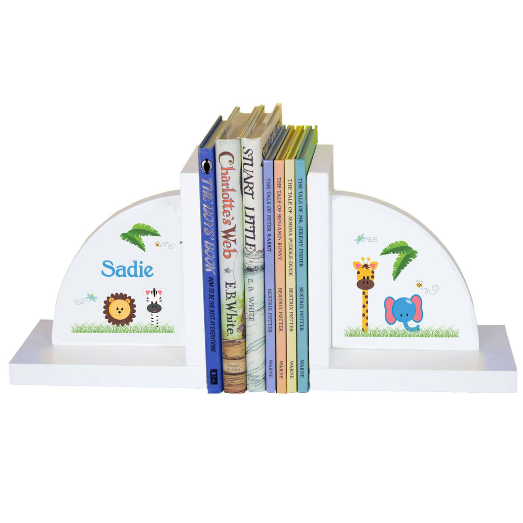 Personalized White Bookends with Jungle Animals Boy design