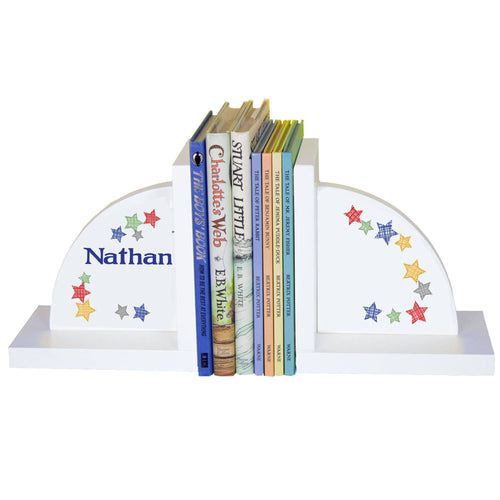 Personalized White Bookends with Stitched Stars design
