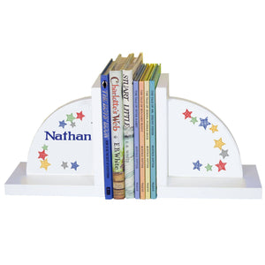 Personalized White Bookends with Stitched Stars design