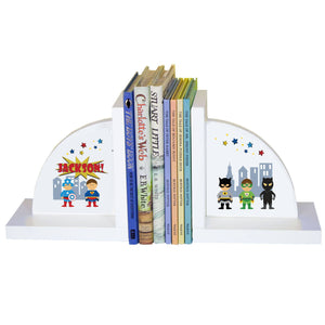 Personalized White Bookends with Superhero design