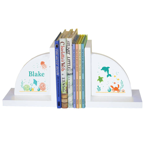 Personalized White Bookends with Sea and Marine design