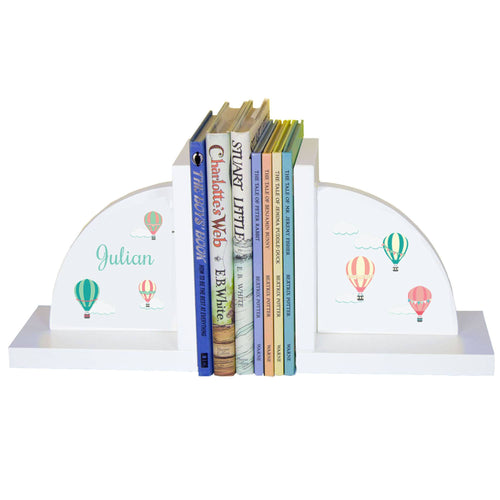 Personalized White Bookends with Hot Air Balloon design