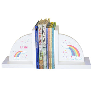 Personalized White Bookends with Rainbow Pastel design