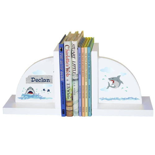 Personalized White Bookends with Shark Tank design