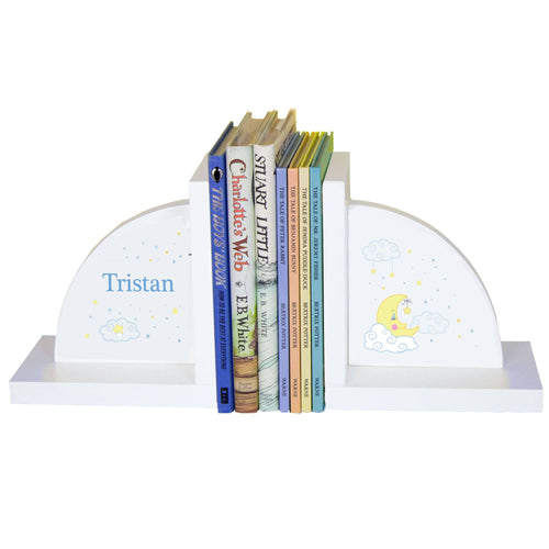 Personalized White Bookends with Moon and Stars design