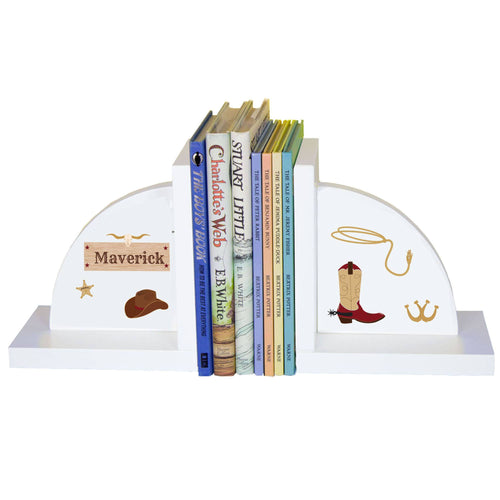 Personalized White Bookends with Wild West design
