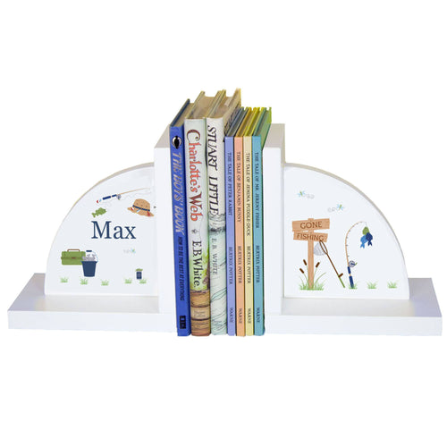 Personalized White Bookends with Gone Fishing design
