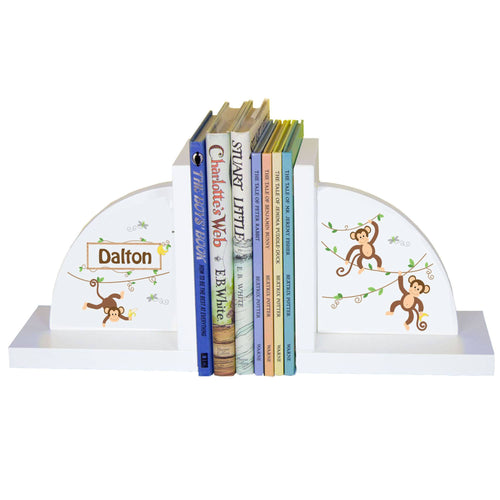 Personalized White Bookends with Monkey Boy design