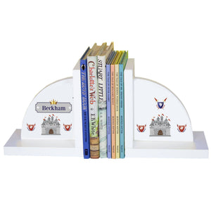Personalized White Bookends with Medieval Castle design