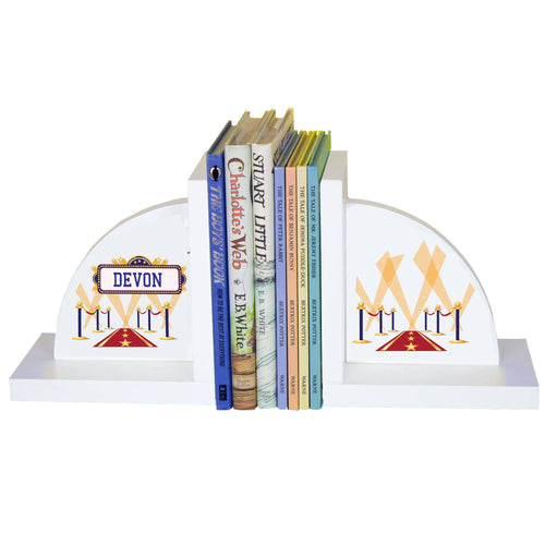 Personalized White Bookends with A Star Is Born Blue design