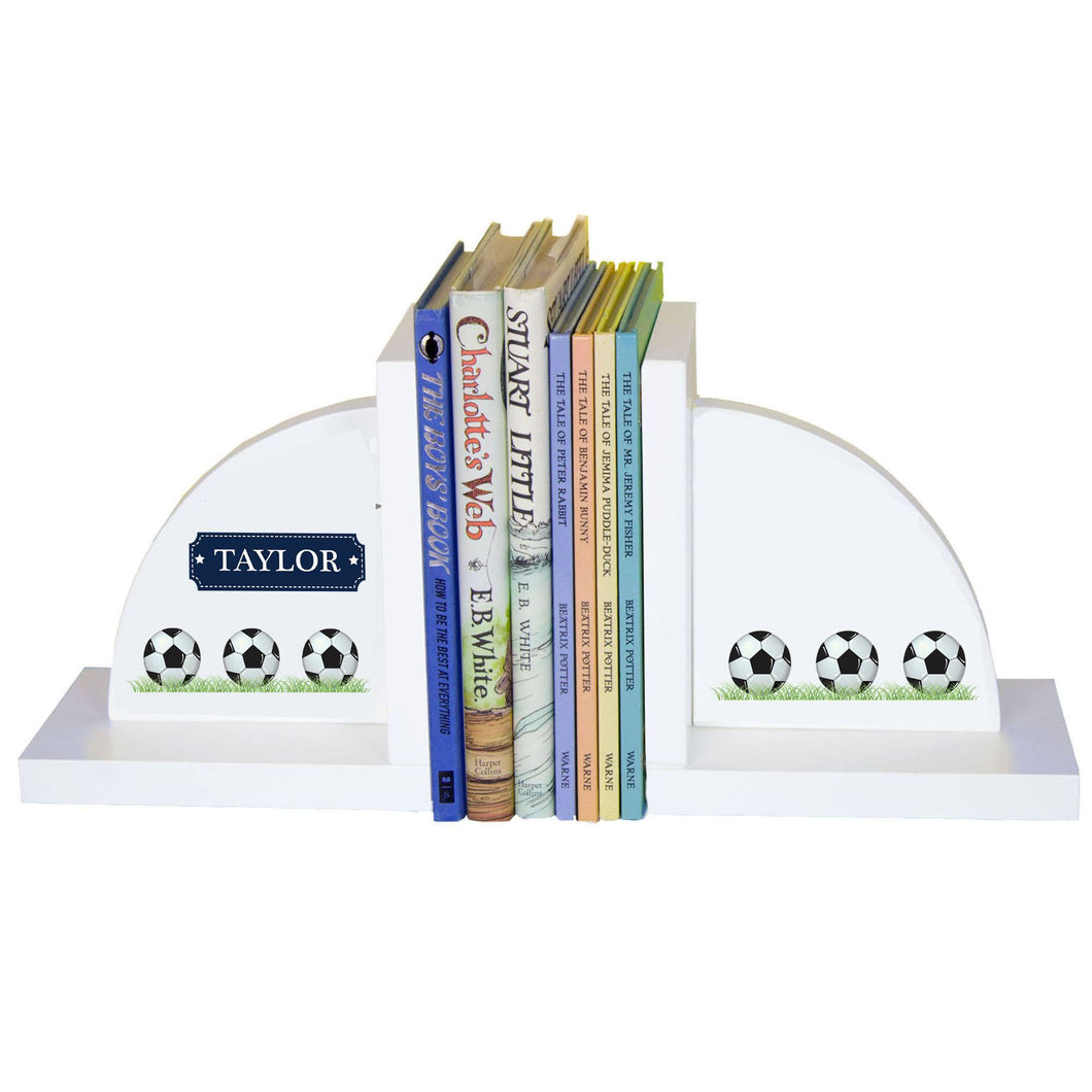 Personalized White Bookends with Soccer design