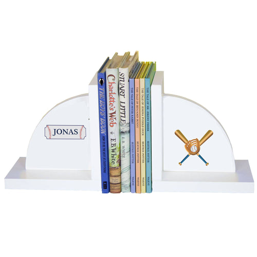 Personalized White Bookends with Baseball design