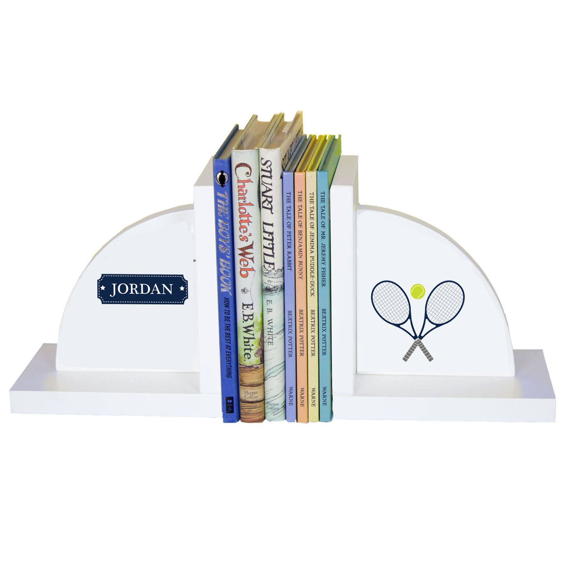 Personalized White Bookends with Tennis design