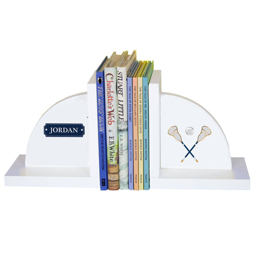Personalized White Bookends with Lacrosse design