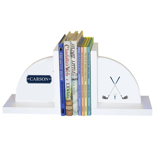 Personalized White Bookends with Golf design