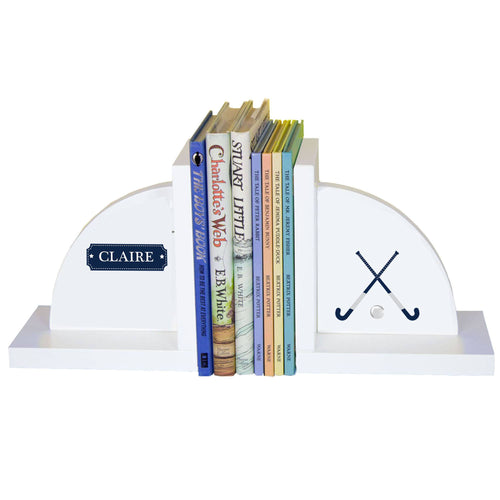 Personalized White Bookends with Field Hockey design