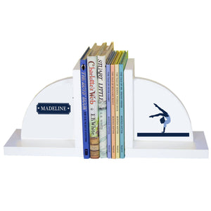 Personalized White Bookends with Gymnastics design