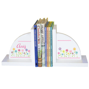 Personalized White Bookends with Stemmed Flowers design