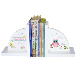 Personalized White Bookends with Pink Owl design