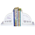 Personalized White Bookends with Lavender Elephant design