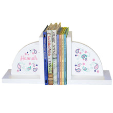 Personalized White Bookends with Paisley Teal and Pink design