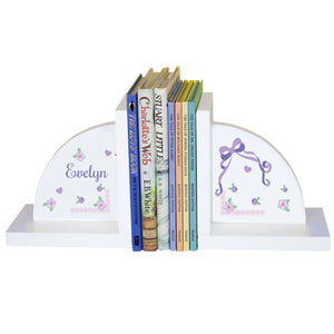 Personalized White Bookends with Lacey Bow design