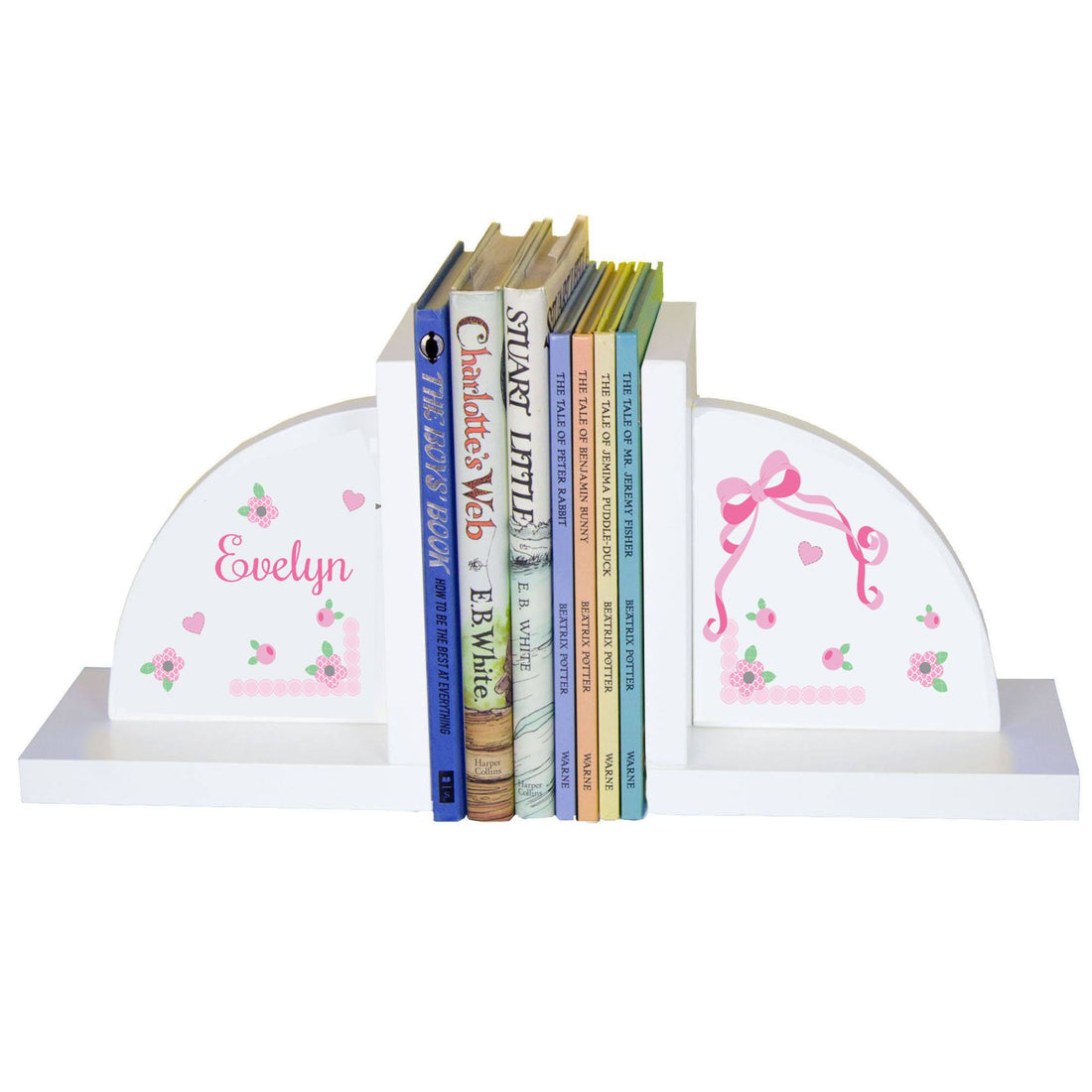 Personalized White Bookends with Pink Bow design