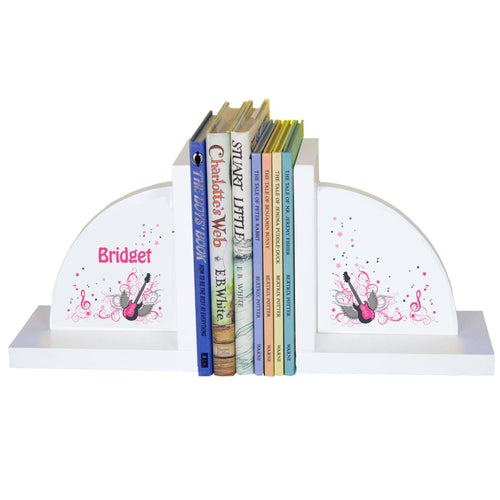 Personalized White Bookends with Pink Rock Star design
