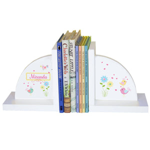 Personalized White Bookends with Lovely Birds design