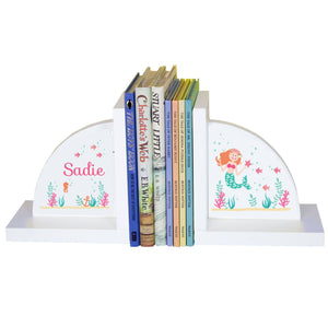 Personalized White Bookends with Mermaid Princess design