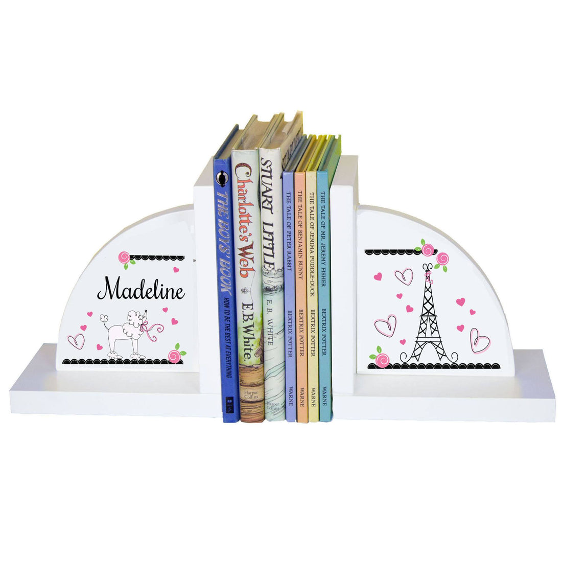 Personalized White Bookends with French Paris design