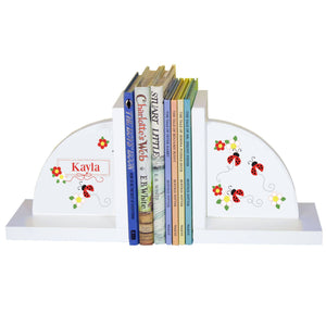 Personalized White Bookends with Ladybugs Red design