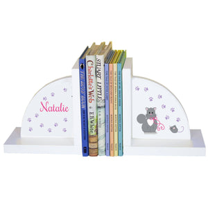 Personalized White Bookends with Kitty Cat design