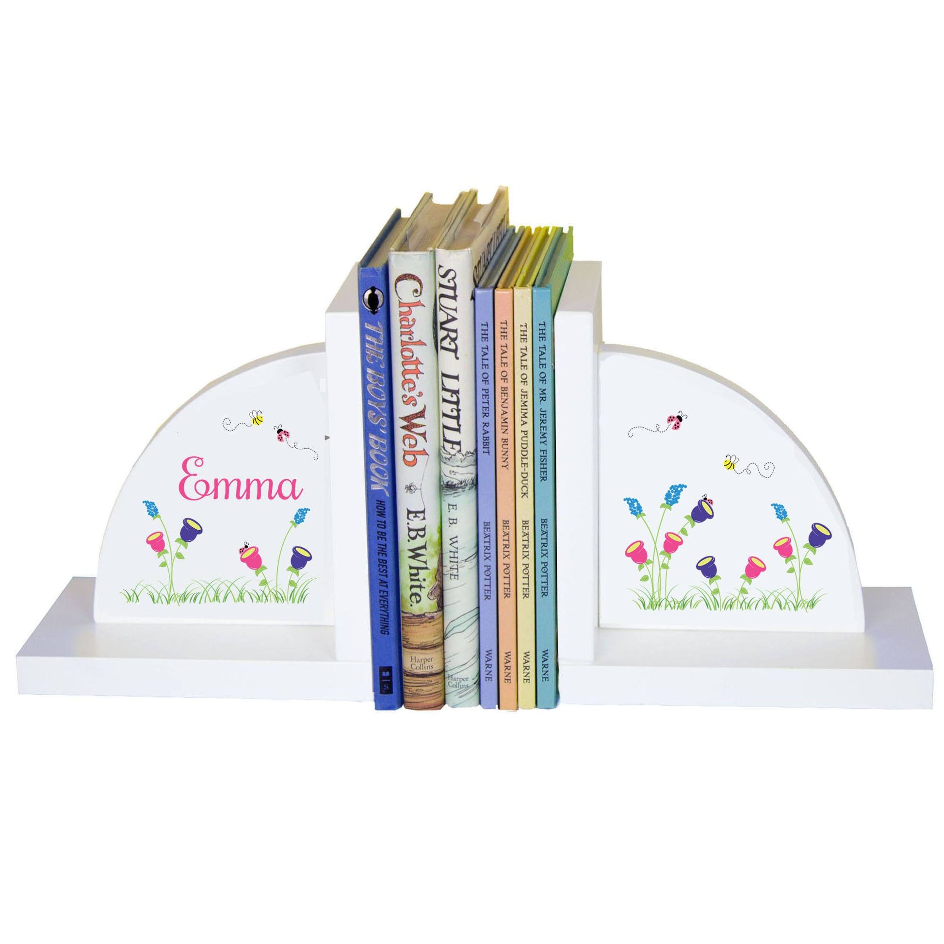 Personalized White Bookends with English Garden design