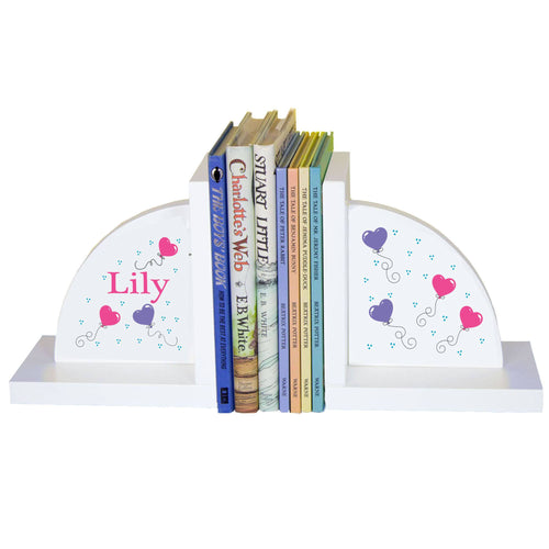 Personalized White Bookends with Heart Balloons design