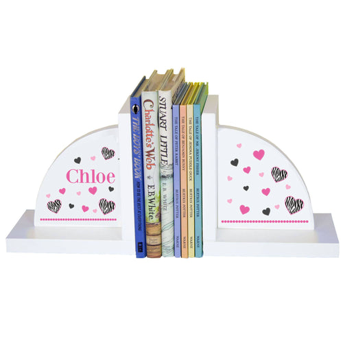 Personalized White Bookends with Groovy Zebra design