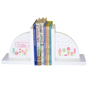 Personalized White Bookends with Sweet Treats design