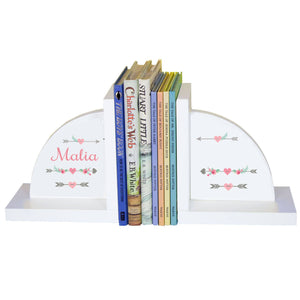 Personalized White Bookends with Girl Tribal Arrows design