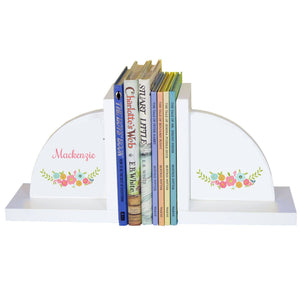 Personalized White Bookends with Spring Floral design