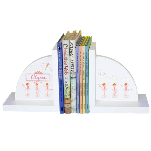 Personalized White Bookends with Ballerina Red Hair design
