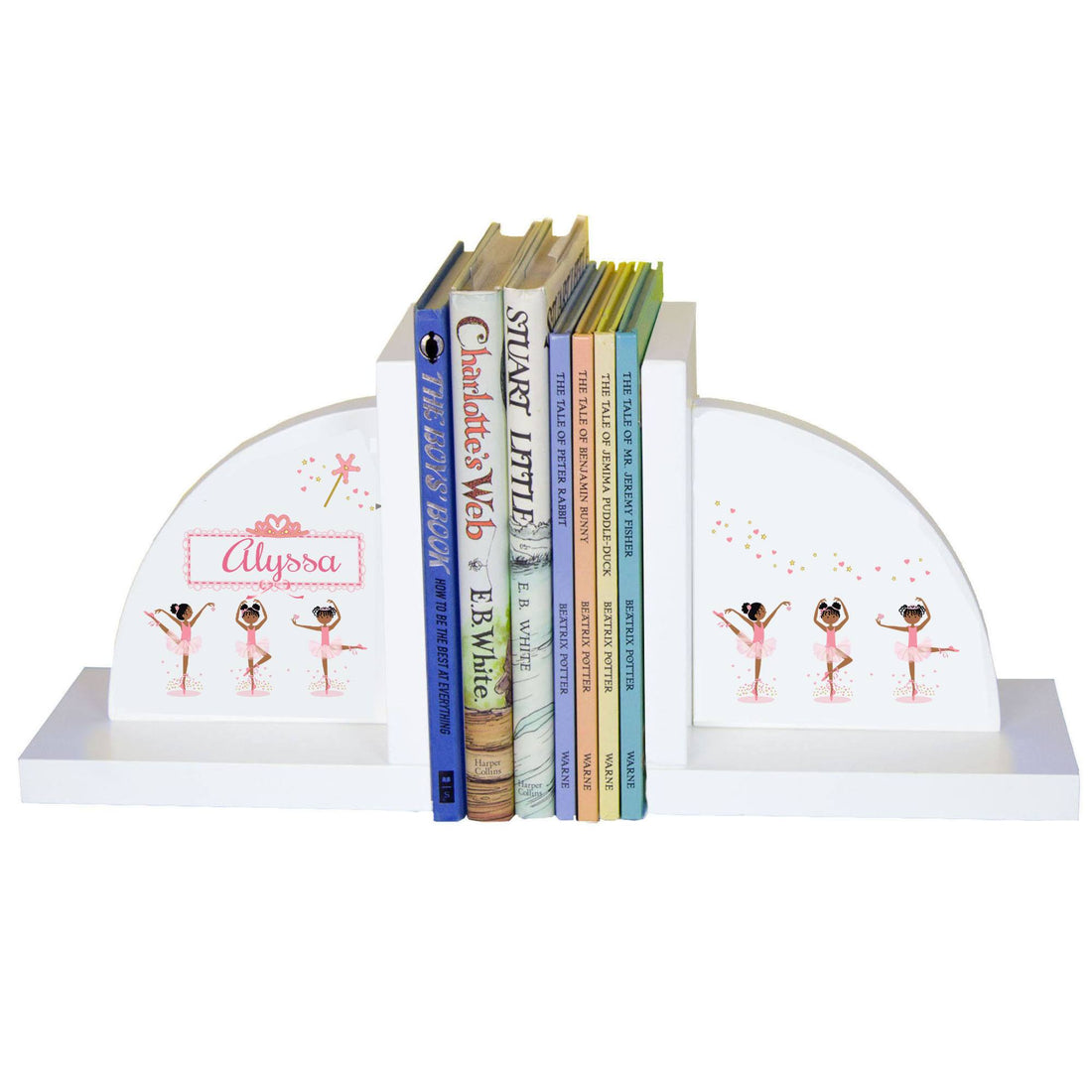 Personalized White Bookends with Ballerina African American design